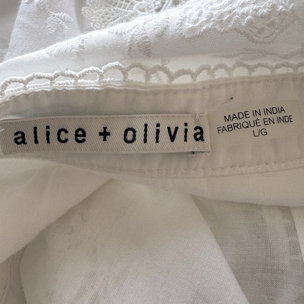 Alice + Olivia Cailin Tunic Tiered Mini Dress L Cottage Boho Lace Embroidered - Picture 8 of 9